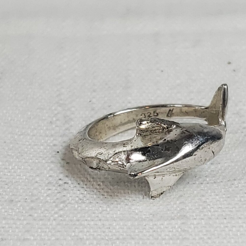 Dolphin Wrap Open Silver 925 Adjustable Ring Sz 1… - image 2